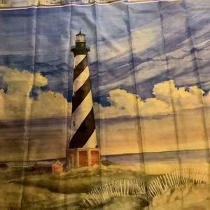 Shower Curtain-Lighthouse and sailboats with matching hooks